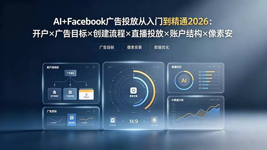 AI+Facebook广告投放从入门到精通2026:开户×广告目标×创建流程×直播投放×账户结构×像素安装×AI赋能-知峰社
