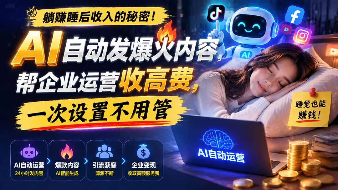 躺赚睡后收入的秘密!AI 自动发爆火内容,帮企业运营收高费,一次设置不用管【原创双语字幕】-知峰社