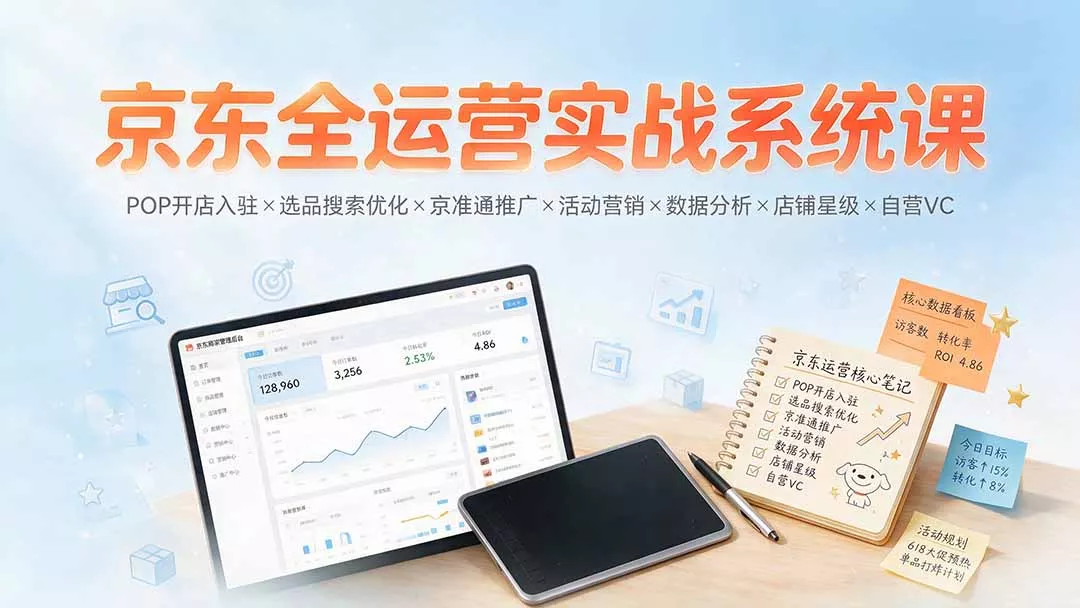 京东全运营实战系统课:POP开店入驻×选品搜索优化×京准通推广×活动营销×数据分析×店铺星级×自营VC-知峰社