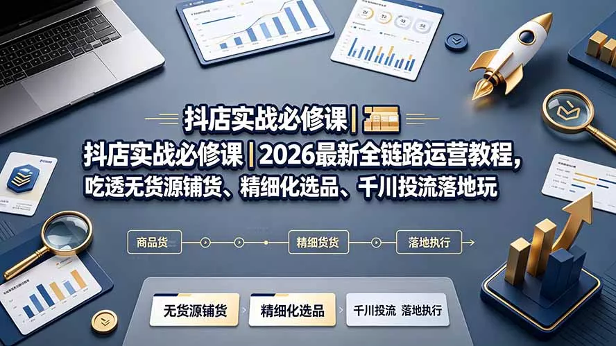 抖店实战必修课｜2026最新全链路运营教程，吃透无货源铺货、精细化选品、千川投流落地玩法-知峰社