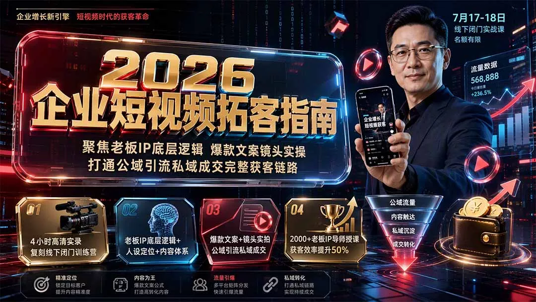 2026企业短视频拓客指南：聚焦老板IP底层逻辑，爆款文案镜头实操，打通公域引流私域成交完整获客链路-知峰社