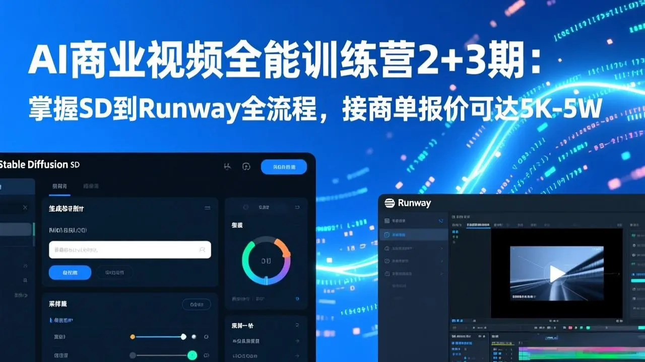 AI商业视频全能训练营2+3期：掌握SD到Runway全流程，接商单报价可达5K-5W-知峰研习社