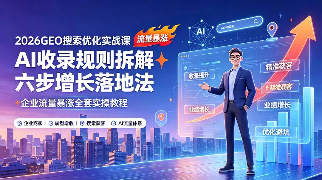 2026GEO搜索优化实战课:AI收录规则拆解|六步增长落地法|企业流量暴涨全套实操教程-知峰社