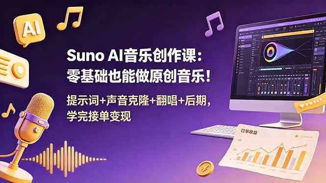 Suno AI音乐创作课:零基础也能做原创音乐!提示词+声音克隆+翻唱+后期,学完接单变现-知峰社