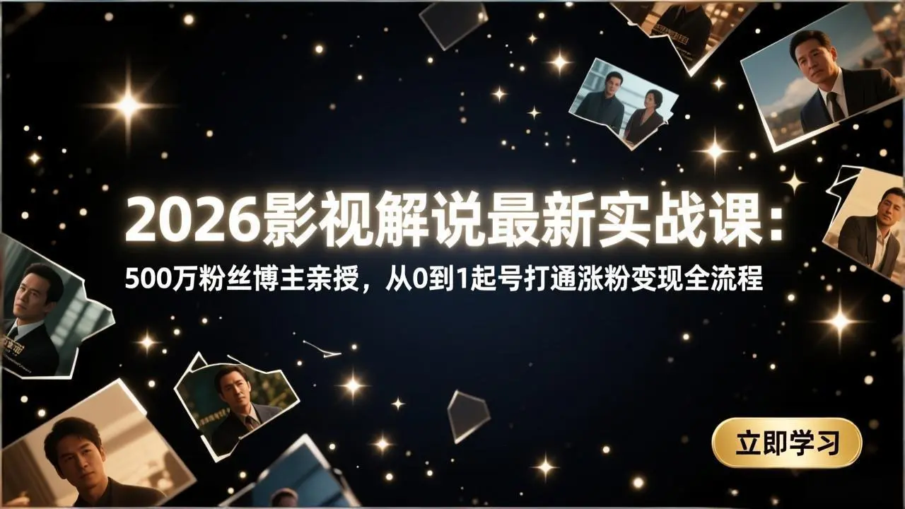 2026影视解说最新实战课:500万粉丝博主亲授,从0到1起号打通涨粉变现全流程-知峰研习社