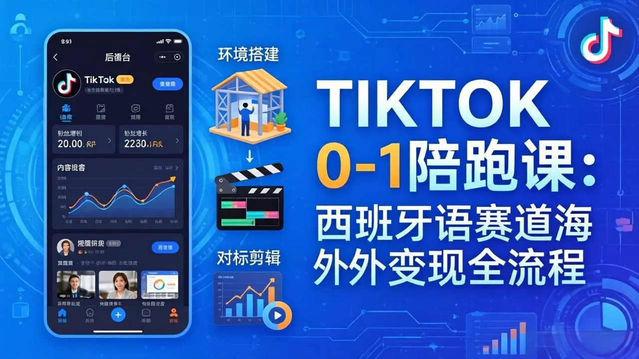 TIKTOK 0-1 陪跑课：从环境搭建到刷对标剪辑，西班牙语赛道海外变现全流程-知峰社