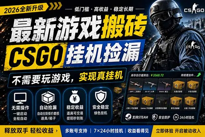 最新游戏搬砖，CSGO纯挂机，不需要玩游戏，实现真挂机，月入1W+，五一小高峰上车可吃肉，…-知峰社
