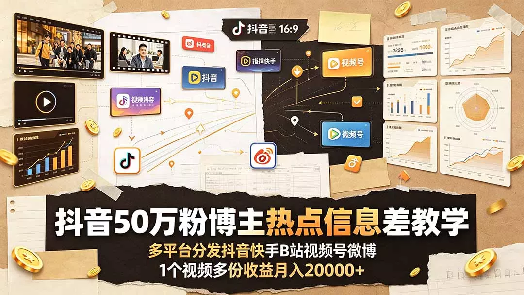抖音50万粉博主热点信息差教学:多平台分发抖音快手B站视频号微博,1个视频多份收益月入20000+-知峰社