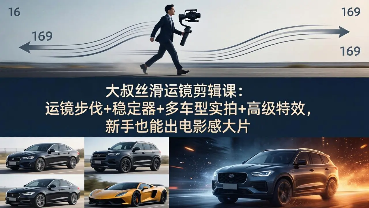 大叔丝滑运镜剪辑课：运镜步伐+稳定器+多车型实拍+高级特效，新手也能出电影感大片-知峰社