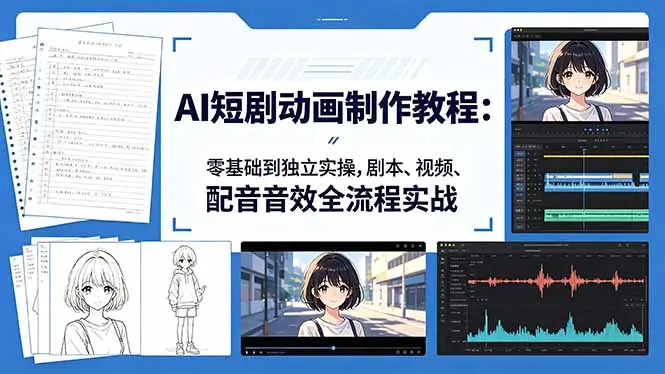 AI短剧动画制作教程：零基础到独立实操，剧本、视频、配音音效全流程实战-知峰社