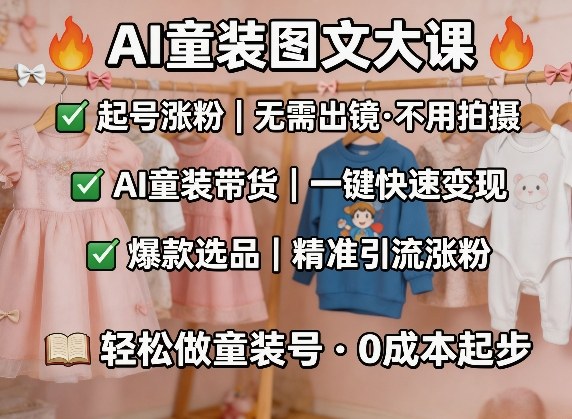 AI童装图文剪辑，某社群童装图文大课，起号涨粉、AI童装带货、爆款选品，无需出镜和拍摄-知峰研习社