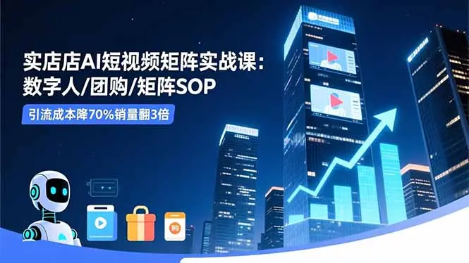 实体店AI短视频矩阵实战课:数字人/团购/矩阵SOP,引流成本降70%销量翻3倍-知峰研习社
