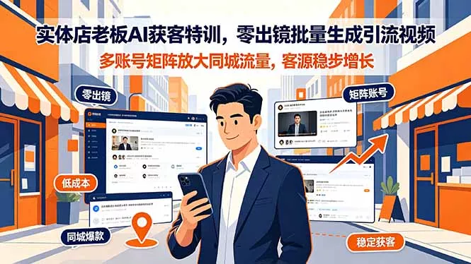 实体店老板AI获客特训,零出镜批量生成引流视频,多账号矩阵放大同城流量,客源稳步增长 实体店老板AI获客特训,零出镜批量生成引流视频,多账号矩阵放大同城流量,客源稳步增长