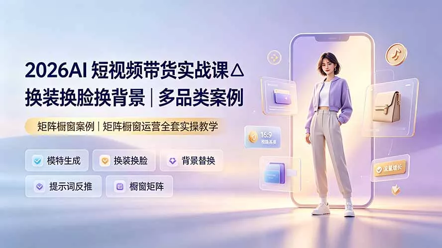 2026AI短视频带货实战课△换装换脸换背景|多品类案例|矩阵橱窗运营全套实操教学-知峰社