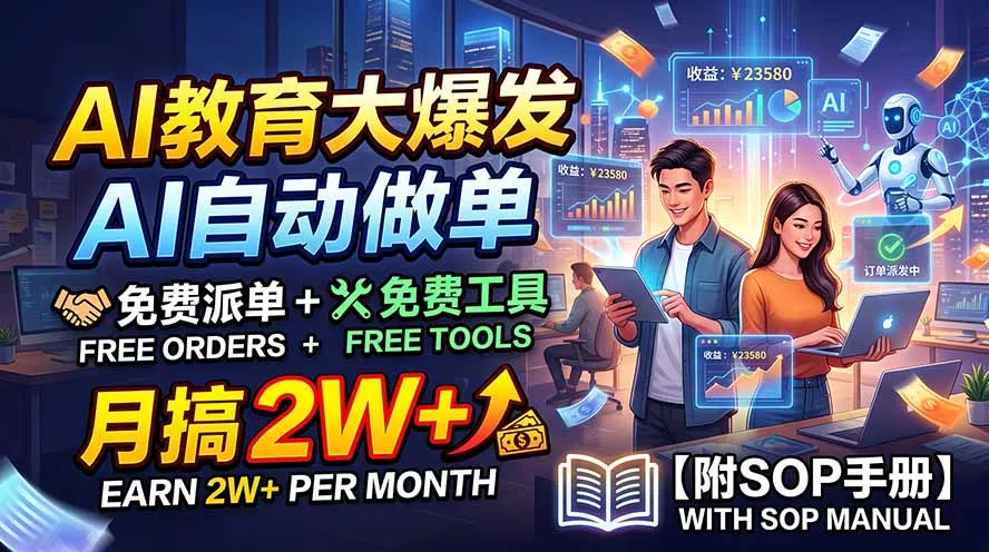 AI教育大爆发，AI自动做单，免费派单+免费工具，月搞2W+【附SOP手册】-知峰社