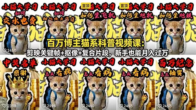 百万博主猫系科普视频课：剪映关键帧+抠像+复合片段，新手也能月入过万-知峰社