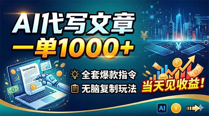 AI代写文章，一单1000+，全套爆款指令+无脑复制玩法，当天见收益！-知峰社