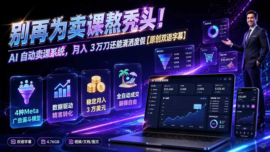 别再为卖课熬秃头!AI 自动卖课系统,月入 3 万刀还能潇洒度假【原创双语字幕】-知峰社
