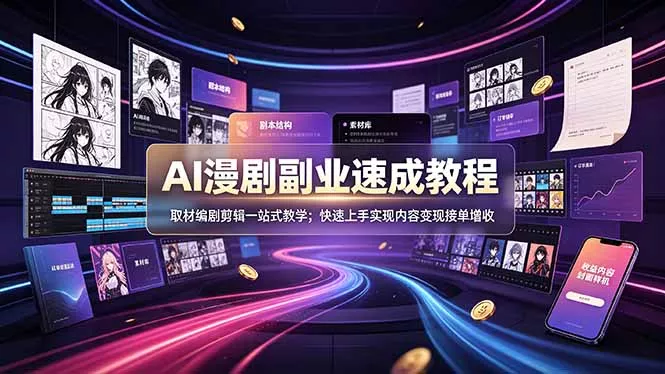 AI漫剧副业速成教程,取材编剧剪辑一站式教学;快速上手实现内容变现接单增收-知峰社