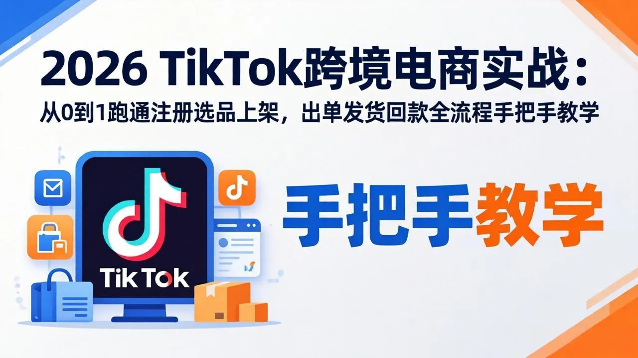 2026TikTok跨境电商实战-更新:从0到1跑通注册选品上架,出单发货回款全流程手把手教学-知峰社