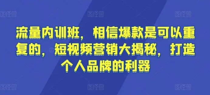 流量内训班,相信爆款是可以重复的,短视频营销大揭秘,打造个人品牌的利器-知峰社
