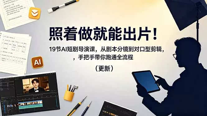 照着做就能出片！19节AI短剧导演课，从剧本分镜到对口型剪辑，手把手带你跑通全流程(更新-知峰社