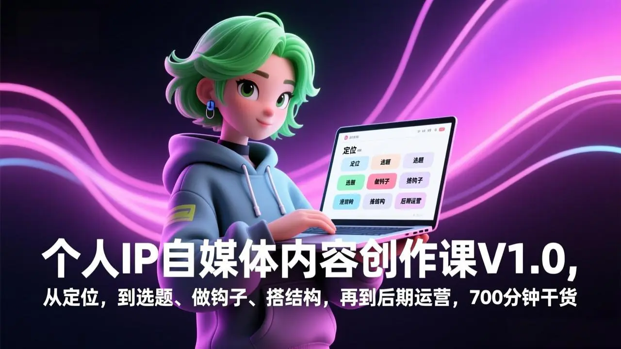 个人IP自媒体内容创作课V1.0，从定位，到选题、做钩子、搭结构，再到后期运营，700分钟干货-知峰社