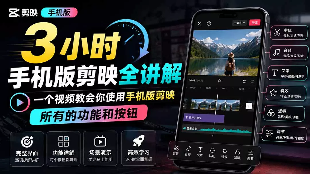 3小时手机版剪映全讲解,一个视频教会你使用手机版剪映,所有的功能和按钮-知峰社