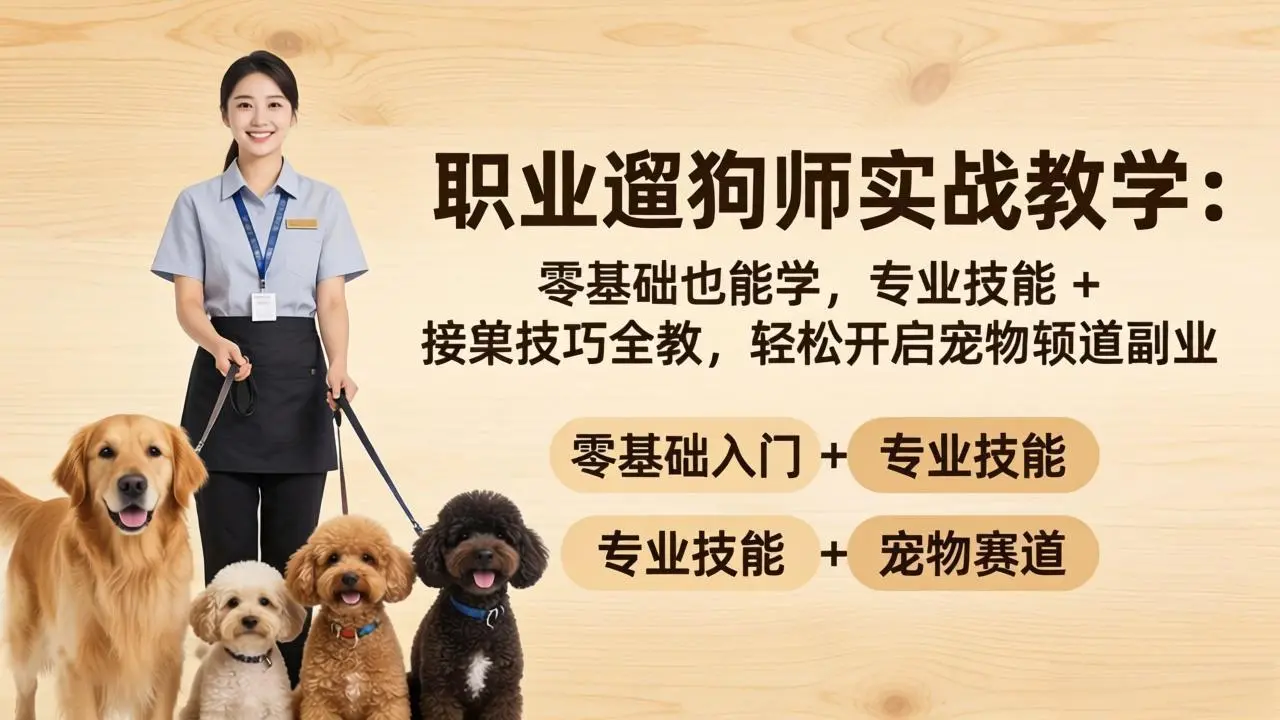 职业遛狗师实战教学：零基础也能学，专业技能 + 接单技巧全教，轻松开启宠物赛道副业-知峰社