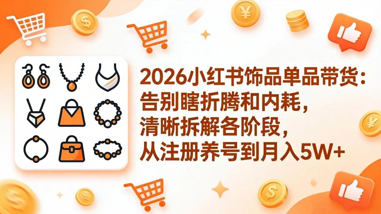 2026小红书饰品单品带货：告别瞎折腾和内耗，清晰拆解各阶段，从注册养号到月入5W+-知峰社