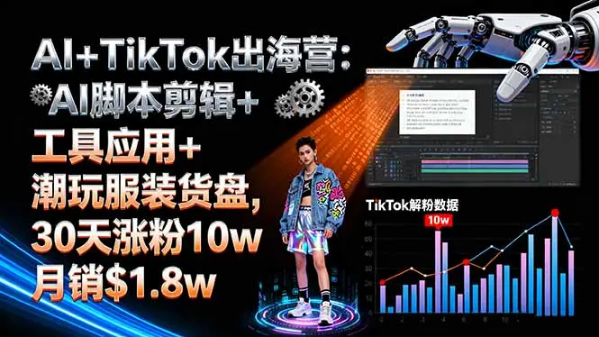 AI+TikTok出海营:AI脚本剪辑+工具应用+潮玩服装货盘,30天涨粉10w月销$1.8w-知峰社