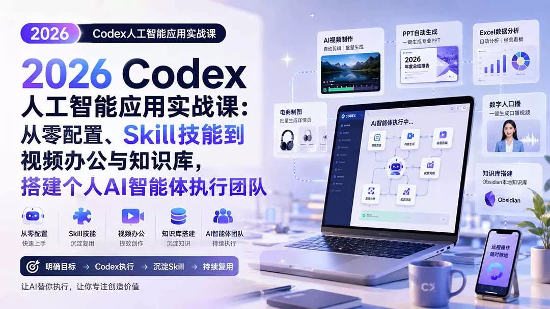 2026 Codex人工智能应用实战课:从零配置、Skill技能到视频办公与知识库,搭建个人AI智能体执行团队-知峰社