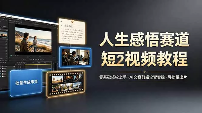 人生感悟赛道短视频教程,零基础轻松上手,AI文案剪辑全套实操可批量出片-知峰社