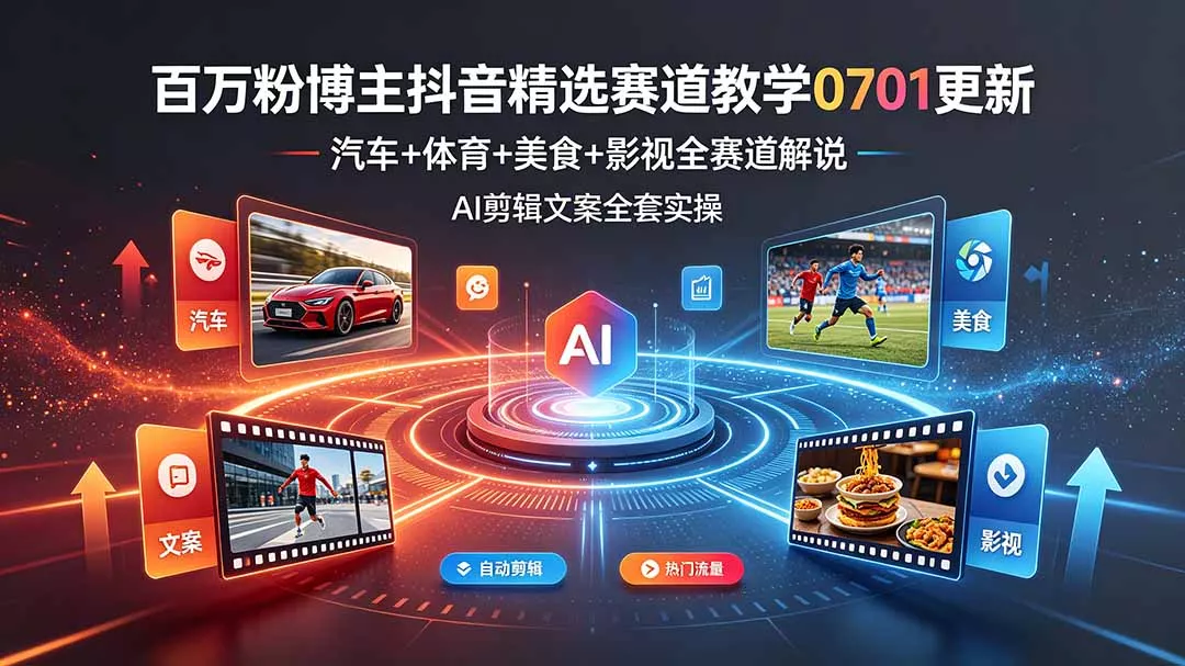 百万粉博主抖音精选赛道教学-0701更新,汽车+体育+美食+影视全赛道解说,AI剪辑文案全套实操-知峰社