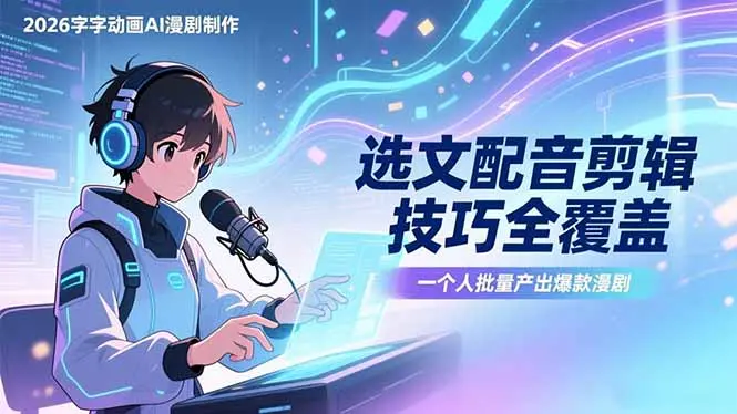 2026字字动画AI漫剧制作-1期,选文配音剪辑技巧全覆盖,一个人就能批量产出爆款漫剧-知峰社