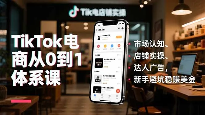 TikTok电商从0到1体系课,市场认知、店铺实操、达人广告,新手避坑稳赚美金-知峰社