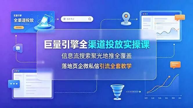 巨量引擎全渠道投放实操课，信息流搜索聚光地推全覆盖，落地页企微私信引流全套教学-知峰社