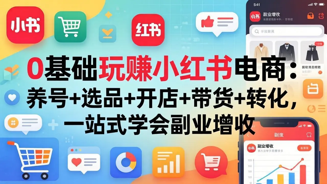 0基础玩赚小红书电商：养号+选品+开店+带货+转化，一站式学会副业增收-知峰社