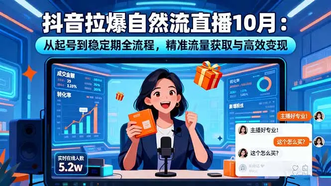 抖音拉爆自然流直播10月：从起号到稳定期全流程，精准流量获取与高效变现-知峰社