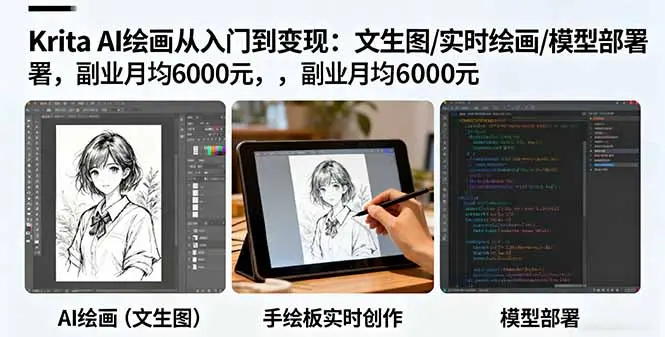 Krita AI绘画从入门到变现：文生图/实时绘画/模型部署，副业月均6000元-知峰研习社