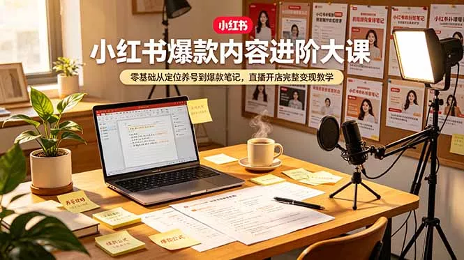 小红书爆款内容进阶大课，零基础从定位养号到爆款笔记，直播开店完整变现教学-知峰社