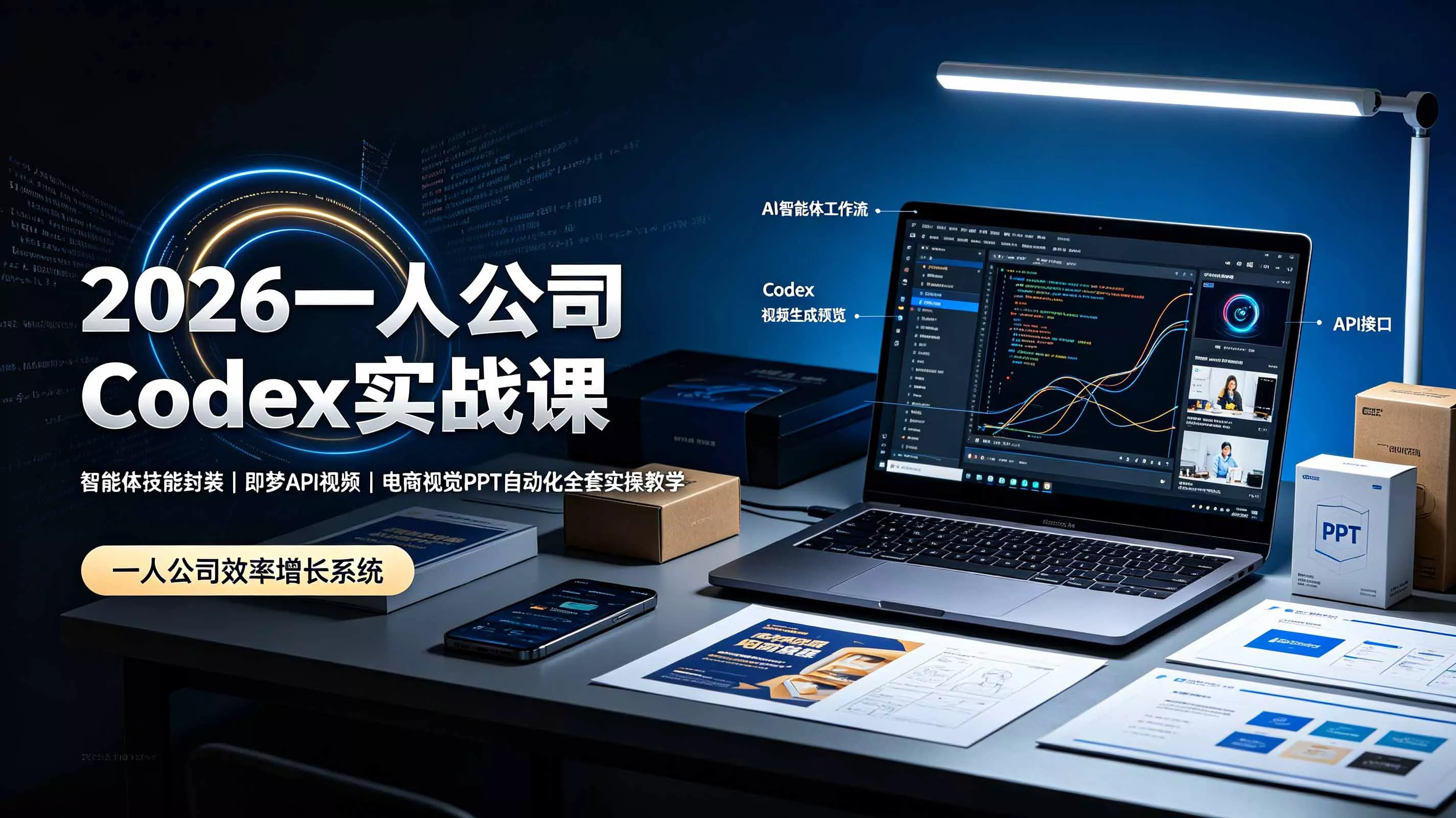 2026一人公司Codex实战课◆智能体技能封装|即梦API视频|电商视觉PPT自动化全套实操教学-知峰社