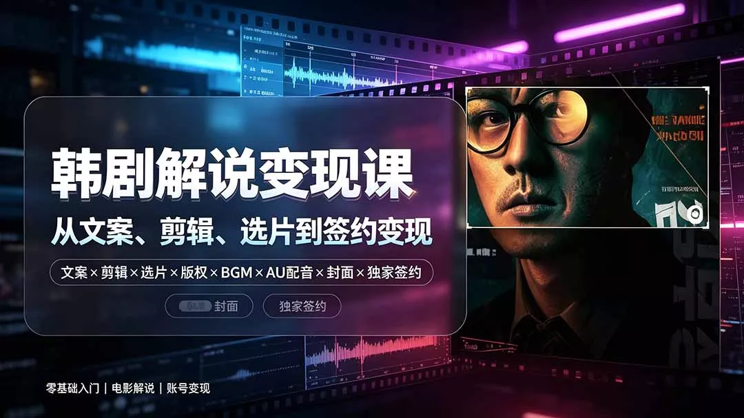 抖音270W粉丝博主亲授韩剧解说课:文案×剪辑×选片×版权×BGM×AU配音×封面×独家签约,零基础到变现-知峰社