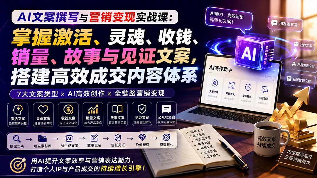 AI文案撰写与营销变现实战课：掌握激活、灵魂、收钱、销量、故事与见证文案，搭建高效成交内容体系-知峰社