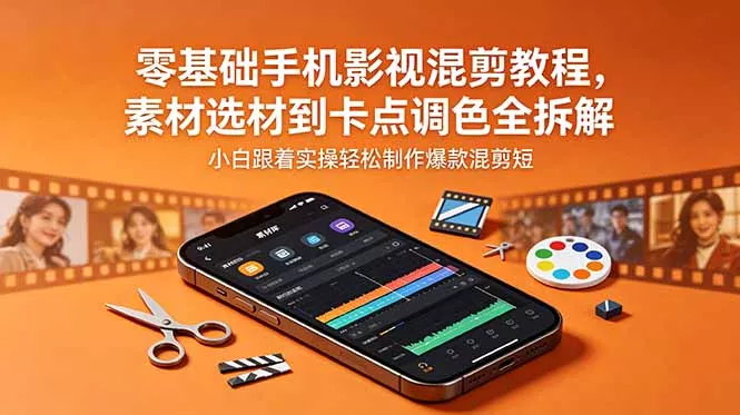 零基础手机影视混剪教程，素材选材到卡点调色全拆解，小白跟着实操轻松制作爆款混剪短片-知峰社