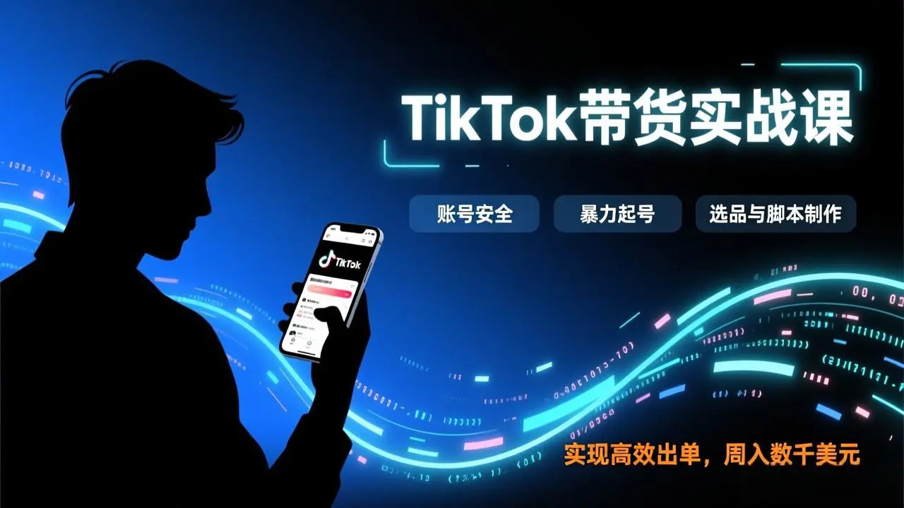 TikTok带货实战课,涵盖账号安全、暴力起号、选品与脚本制作,实现高效出单,周入数千美元-知峰研习社