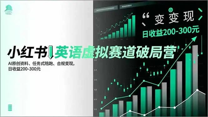 小红书英语虚拟赛道破局营，AI原创资料、任务式陪跑、合规变现，日收益200-300元-知峰研习社