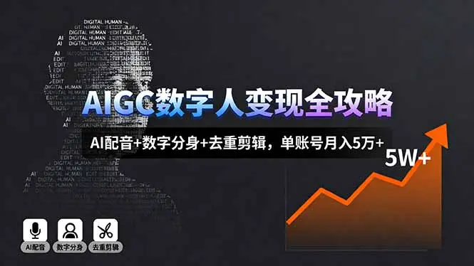 AIGC数字人变现全攻略，AI配音+数字分身+去重剪辑，单账号月入5万+-知峰社