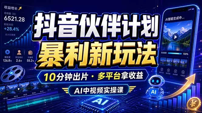 抖音伙伴计划最新玩法，无需配音剪辑，10分钟出一条原创视频，轻松日入三位数-知峰社