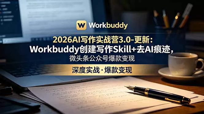 2026AI写作实战营3.0-更新:Workbuddy创建写作Skill+去AI痕迹,微头条公众号爆款变现-知峰社
